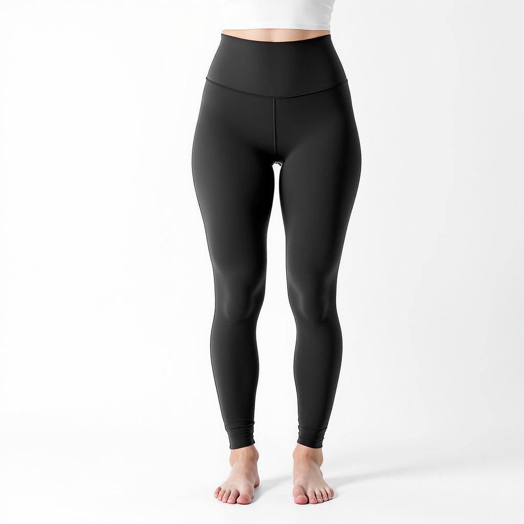 Image 1 Front Hero of high-waisted yoga leggings, sleek, modern, minimalist, athleisure, versatile