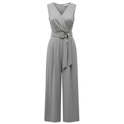 Silkyan Chic Sleeveless Belted Jumpsuit | Women's Wide-Leg Romper